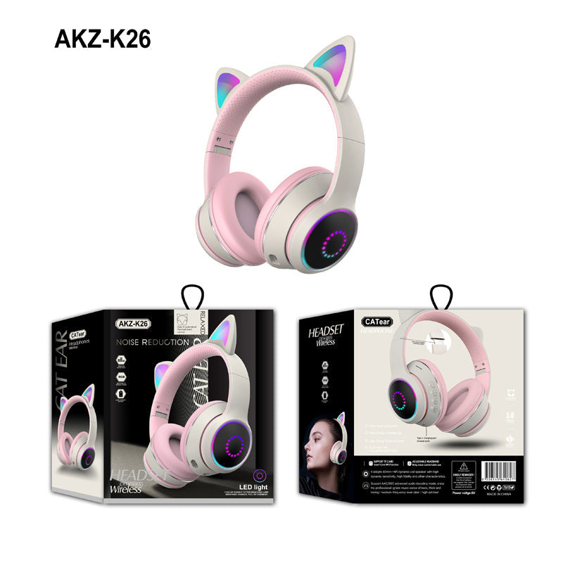AKZ-K26 Head Mounted Bluetooth Cat Ears Luminous Cute Cool Card Wireless Sports Stereo Headset - Free Shipping - aurelia-clothing-8955