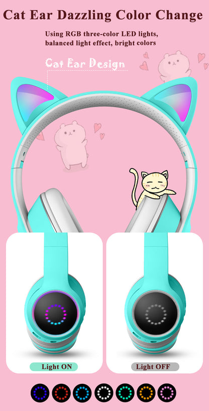 AKZ-K26 Head Mounted Bluetooth Cat Ears Luminous Cute Cool Card Wireless Sports Stereo Headset - Free Shipping - aurelia-clothing-8955