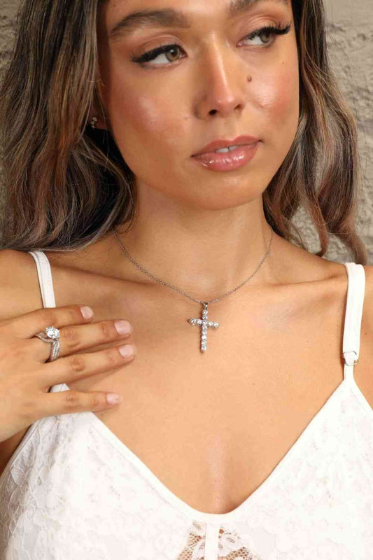 Adored 925 Sterling Silver Cross Moissanite Necklace - aurelia-clothing-8955