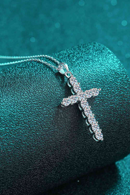 Adored 925 Sterling Silver Cross Moissanite Necklace - aurelia-clothing-8955