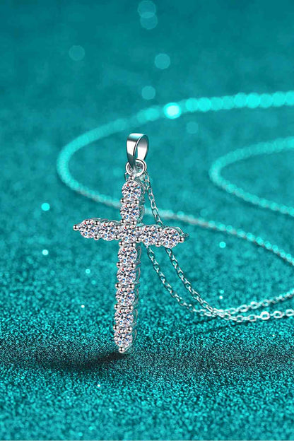 Adored 925 Sterling Silver Cross Moissanite Necklace - aurelia-clothing-8955