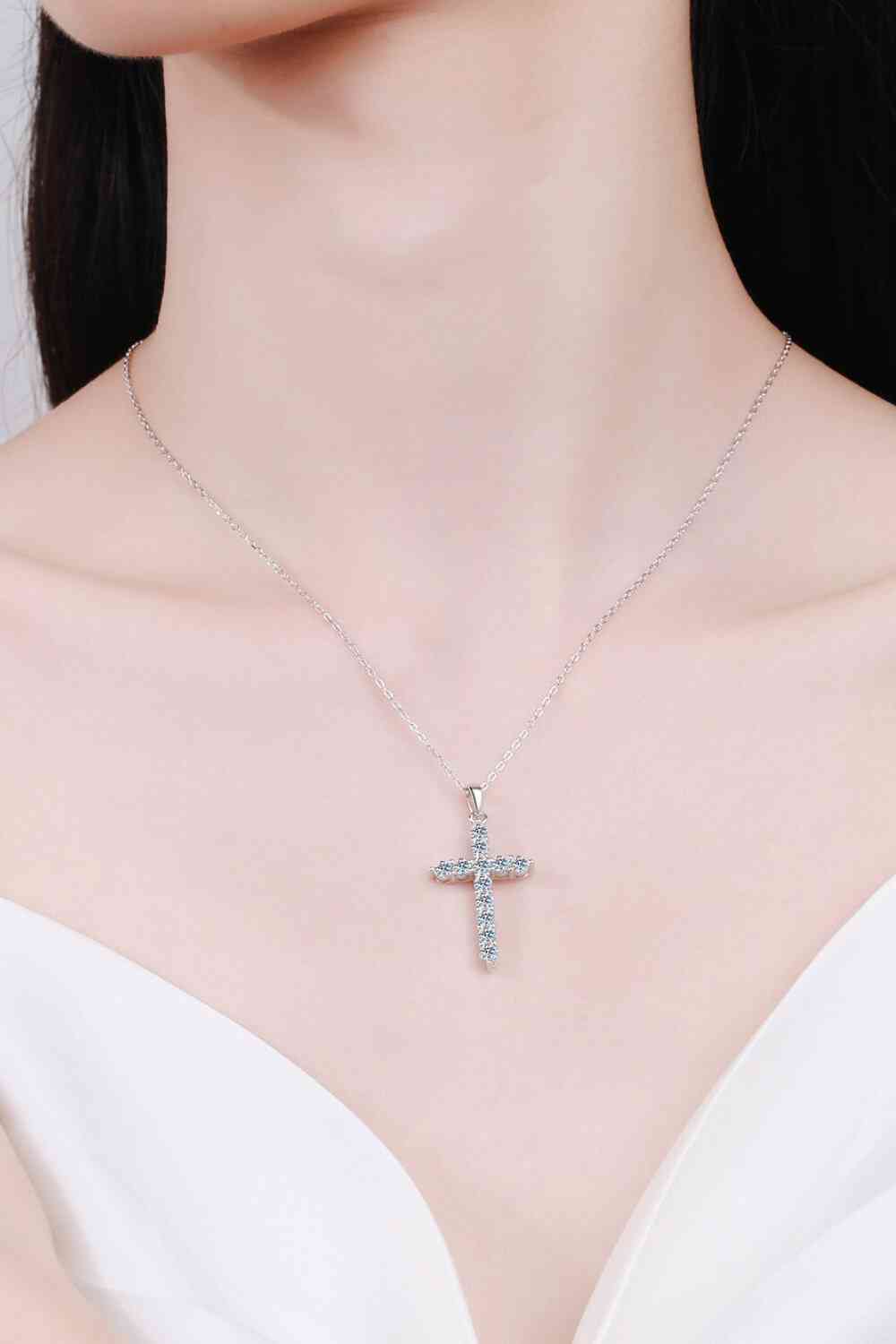 Adored 925 Sterling Silver Cross Moissanite Necklace - aurelia-clothing-8955