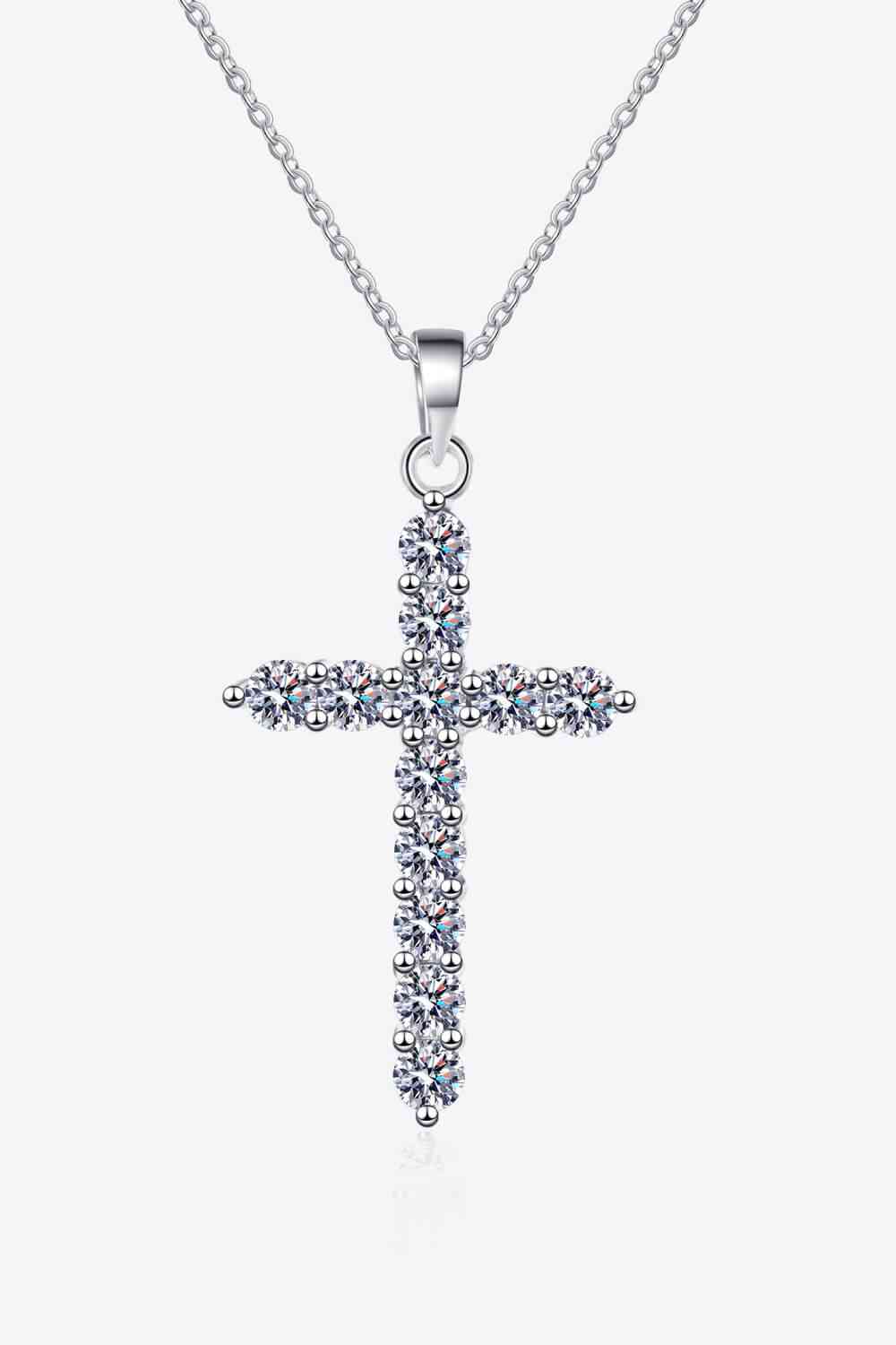 Adored 925 Sterling Silver Cross Moissanite Necklace - aurelia-clothing-8955