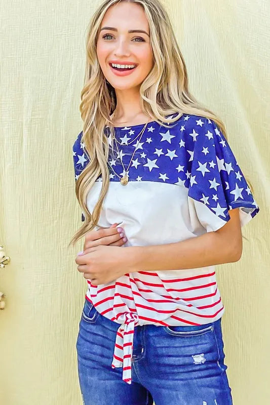 American Flag Print Tie Knot - Free Shipping - aurelia-clothing-8955