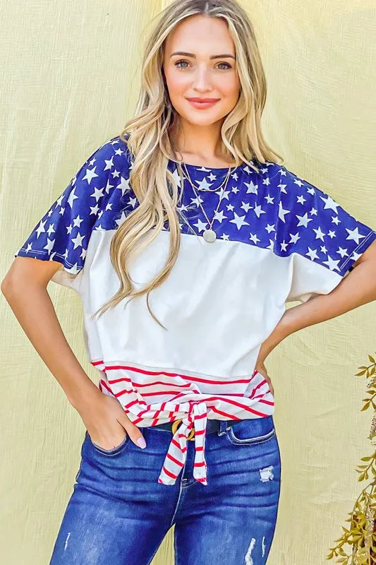 American Flag Print Tie Knot - Free Shipping - aurelia-clothing-8955