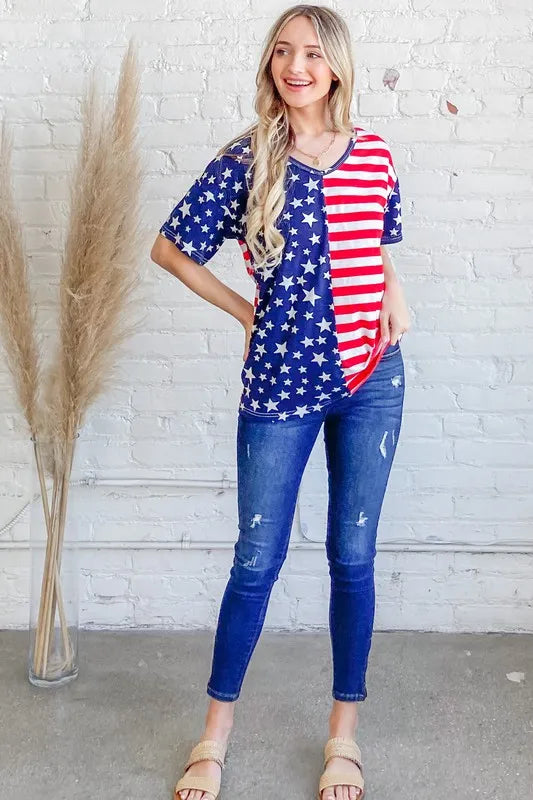 American Flag Short Sleeve Top-Free Shipping - aurelia-clothing-8955