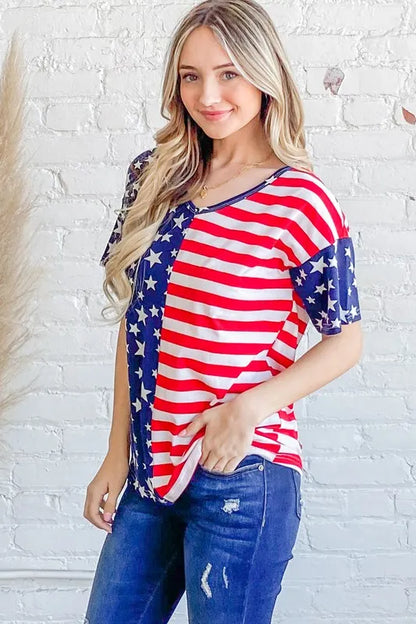 American Flag Short Sleeve Top-Free Shipping - aurelia-clothing-8955