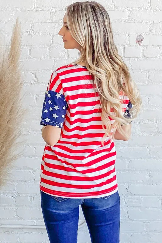 American Flag Short Sleeve Top-Free Shipping - aurelia-clothing-8955