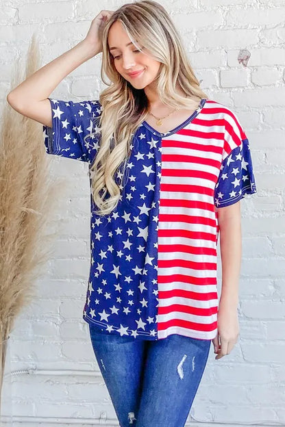 American Flag Short Sleeve Top-Free Shipping - aurelia-clothing-8955