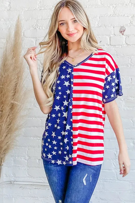American Flag Short Sleeve Top-Free Shipping - aurelia-clothing-8955