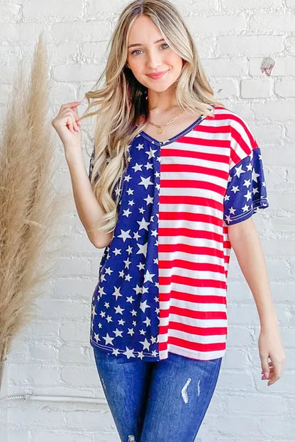 American Flag Short Sleeve Top-Free Shipping - aurelia-clothing-8955