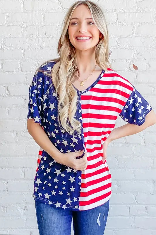 American Flag Short Sleeve Top-Free Shipping - aurelia-clothing-8955