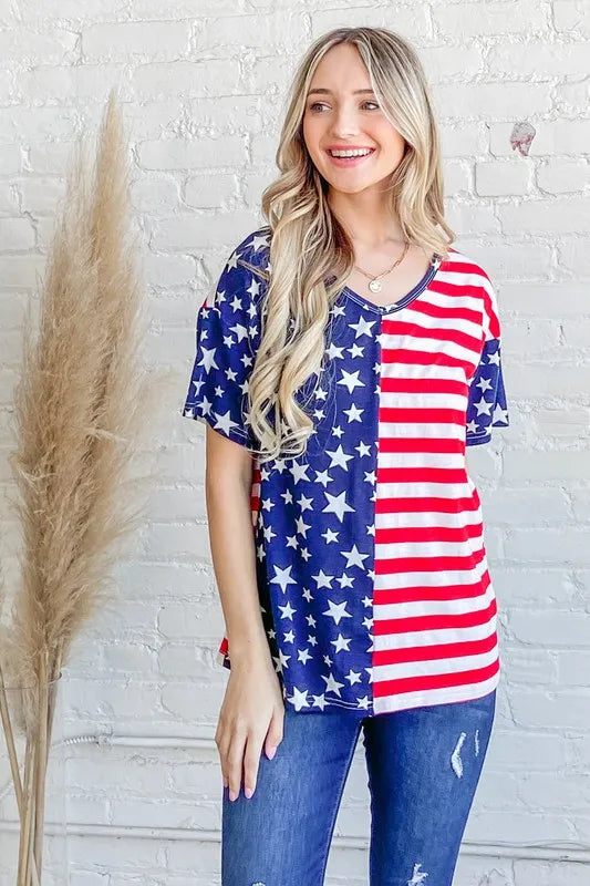 American Flag Short Sleeve Top-Free Shipping - aurelia-clothing-8955