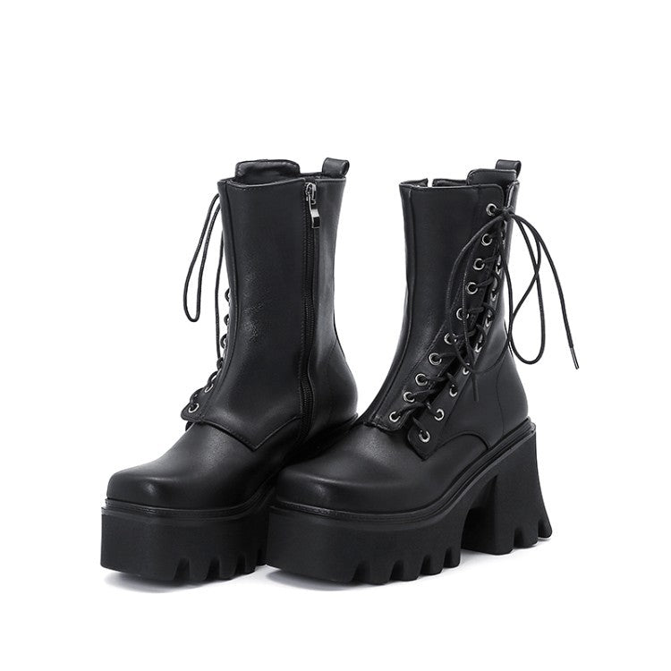 Autumn And Winter Lace Up Chunky High-Heeled Platform Ladies Short Boots Martin Boots - Free Shipping - aurelia-clothing-8955