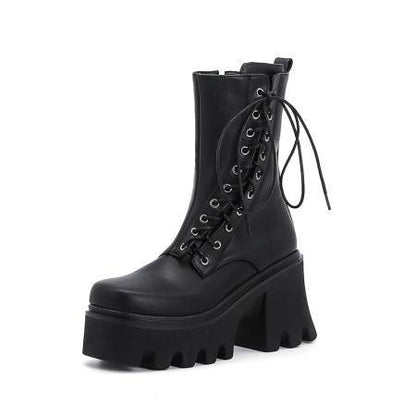 Autumn And Winter Lace Up Chunky High-Heeled Platform Ladies Short Boots Martin Boots - Free Shipping - aurelia-clothing-8955
