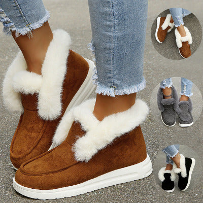 Autumn and Winter New Large Suede Warm keeping Cotton Shoes Casual Snow Shoes Low top Suede Cotton Shoes Women - Free Shipping - aurelia-clothing-8955