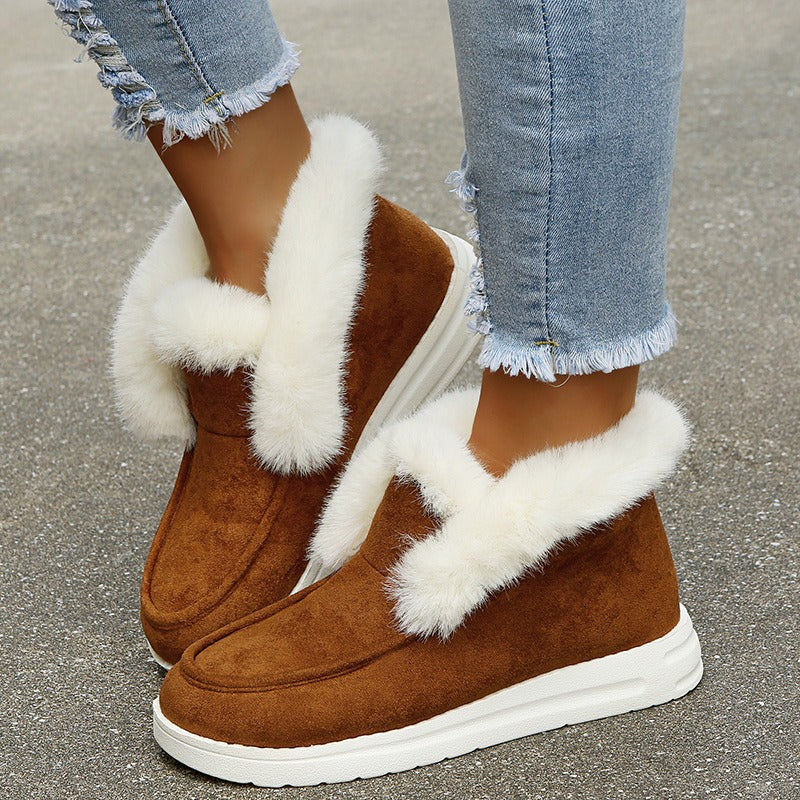 Autumn and Winter New Large Suede Warm keeping Cotton Shoes Casual Snow Shoes Low top Suede Cotton Shoes Women - Free Shipping - aurelia-clothing-8955