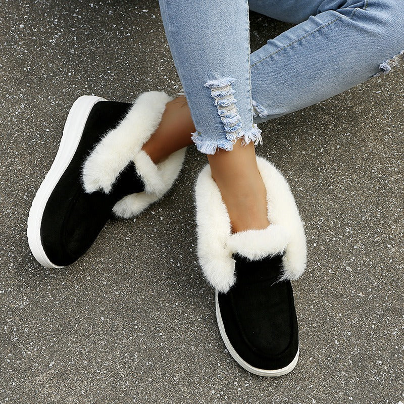 Autumn and Winter New Large Suede Warm keeping Cotton Shoes Casual Snow Shoes Low top Suede Cotton Shoes Women - Free Shipping - aurelia-clothing-8955