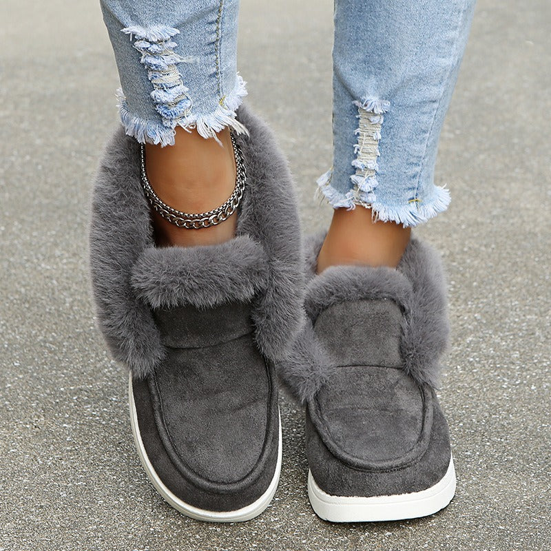 Autumn and Winter New Large Suede Warm keeping Cotton Shoes Casual Snow Shoes Low top Suede Cotton Shoes Women - Free Shipping - aurelia-clothing-8955