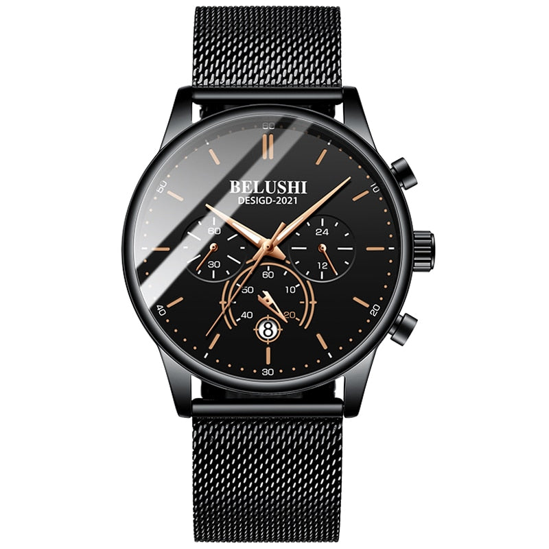 BELUSHI Watch Men Luxury Brand Famous Male Watch Black Watches Ultra Thin Milan Belt Stainless Steel Quartz Men Wrist Watch - Free Shipping - aurelia-clothing-8955