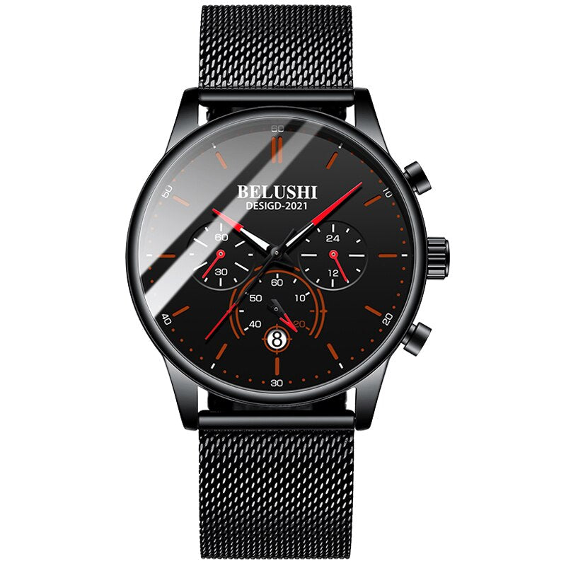 BELUSHI Watch Men Luxury Brand Famous Male Watch Black Watches Ultra Thin Milan Belt Stainless Steel Quartz Men Wrist Watch - Free Shipping - aurelia-clothing-8955