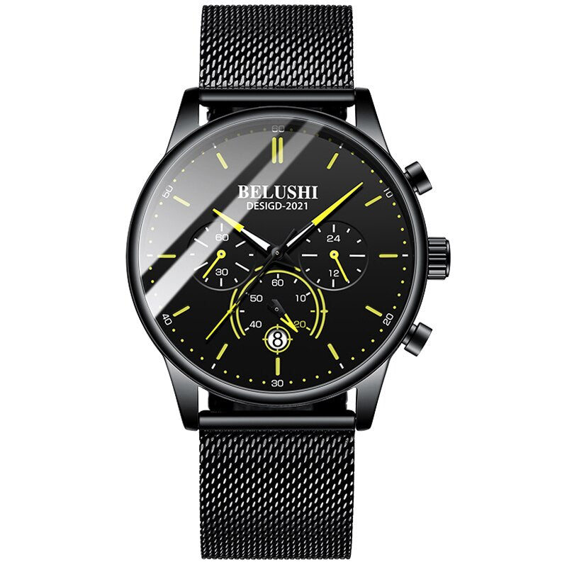 BELUSHI Watch Men Luxury Brand Famous Male Watch Black Watches Ultra Thin Milan Belt Stainless Steel Quartz Men Wrist Watch - Free Shipping - aurelia-clothing-8955