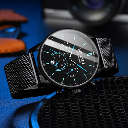 BELUSHI Watch Men Luxury Brand Famous Male Watch Black Watches Ultra Thin Milan Belt Stainless Steel Quartz Men Wrist Watch - Free Shipping - aurelia-clothing-8955