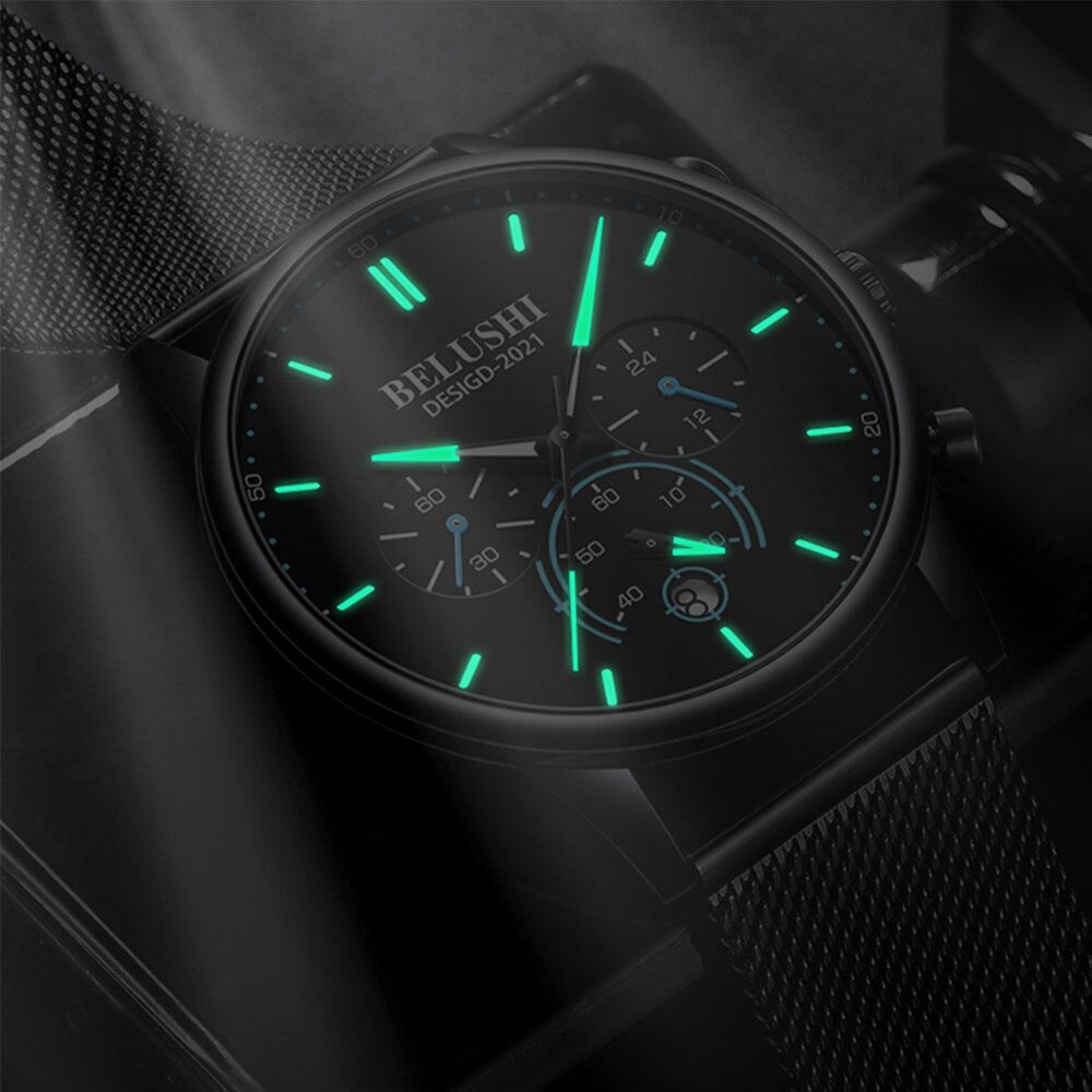 BELUSHI Watch Men Luxury Brand Famous Male Watch Black Watches Ultra Thin Milan Belt Stainless Steel Quartz Men Wrist Watch - Free Shipping - aurelia-clothing-8955