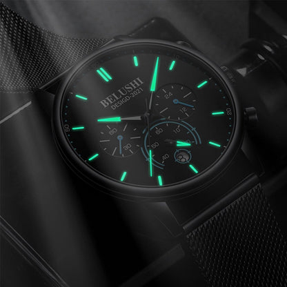 BELUSHI Watch Men Luxury Brand Famous Male Watch Black Watches Ultra Thin Milan Belt Stainless Steel Quartz Men Wrist Watch - Free Shipping - aurelia-clothing-8955