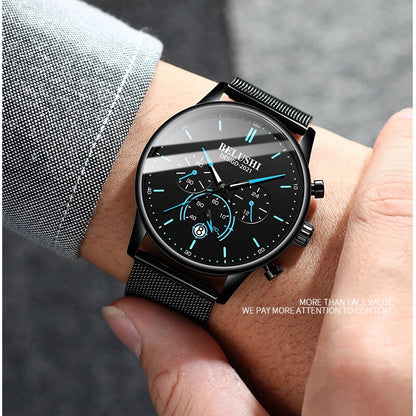 BELUSHI Watch Men Luxury Brand Famous Male Watch Black Watches Ultra Thin Milan Belt Stainless Steel Quartz Men Wrist Watch - Free Shipping - aurelia-clothing-8955