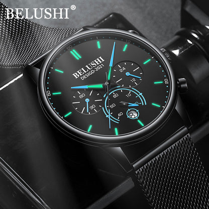 BELUSHI Watch Men Luxury Brand Famous Male Watch Black Watches Ultra Thin Milan Belt Stainless Steel Quartz Men Wrist Watch - Free Shipping - aurelia-clothing-8955