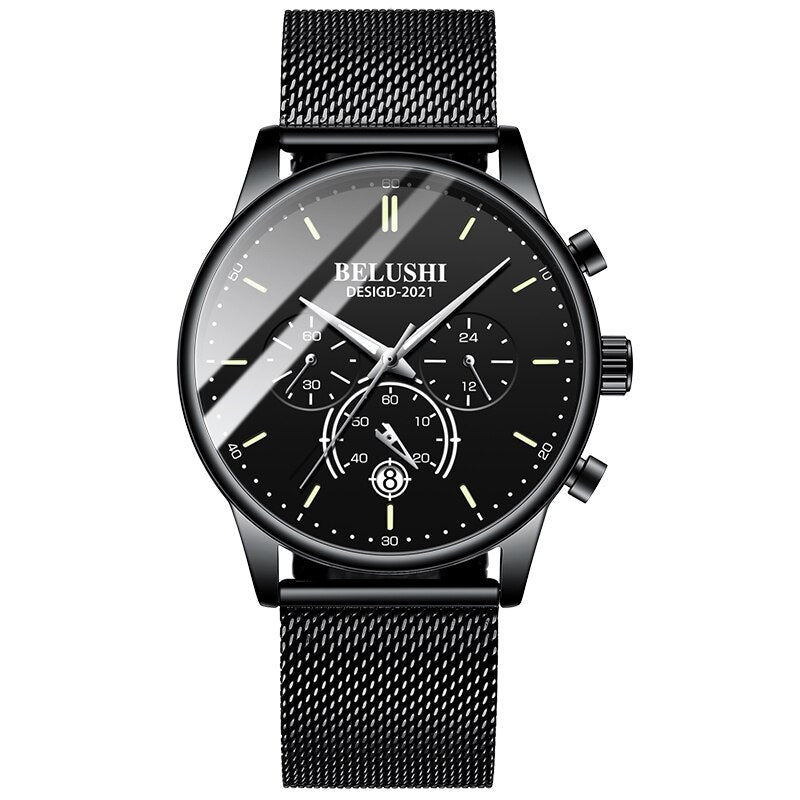 BELUSHI Watch Men Luxury Brand Famous Male Watch Black Watches Ultra Thin Milan Belt Stainless Steel Quartz Men Wrist Watch - Free Shipping - aurelia-clothing-8955