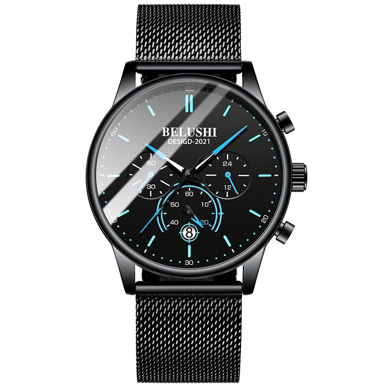 BELUSHI Watch Men Luxury Brand Famous Male Watch Black Watches Ultra Thin Milan Belt Stainless Steel Quartz Men Wrist Watch - Free Shipping - aurelia-clothing-8955