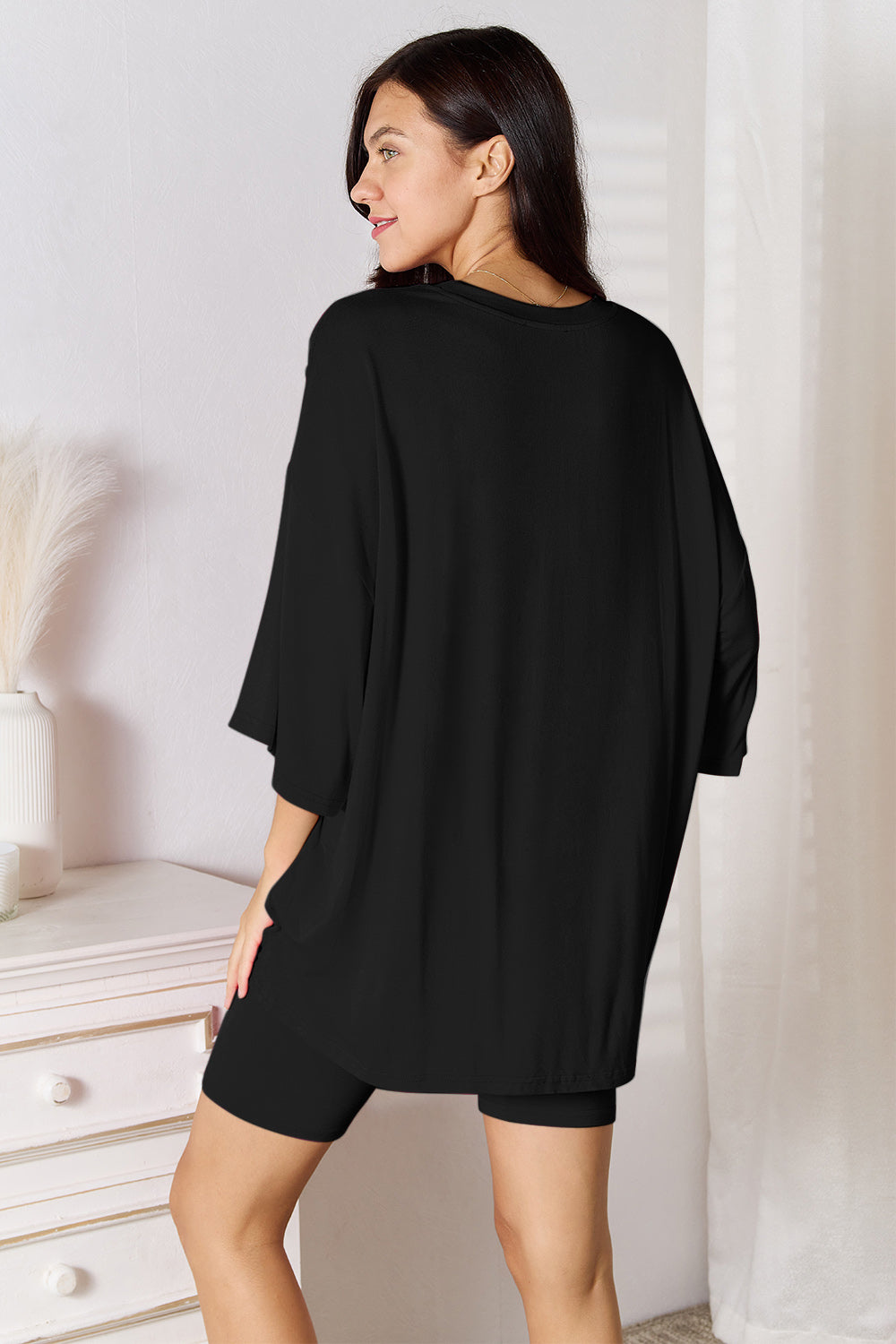 Basic Bae Bamboo Full Size Round Neck Drop Shoulder T-Shirt and Shorts Set - Free Shipping - aurelia-clothing-8955