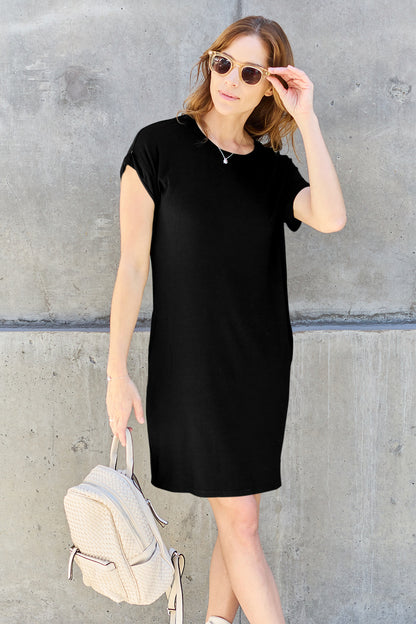 Basic Bae Bamboo Full Size Round Neck Short Sleeve Dress with Pockets - Free Shipping - aurelia-clothing-8955