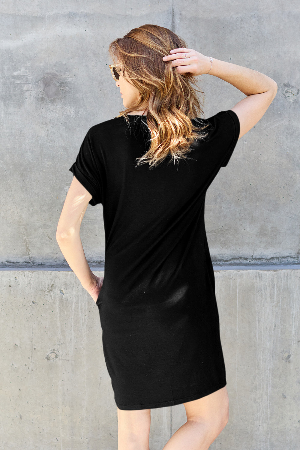 Basic Bae Bamboo Full Size Round Neck Short Sleeve Dress with Pockets - Free Shipping - aurelia-clothing-8955