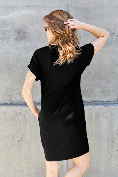 Basic Bae Bamboo Full Size Round Neck Short Sleeve Dress with Pockets - Free Shipping - aurelia-clothing-8955