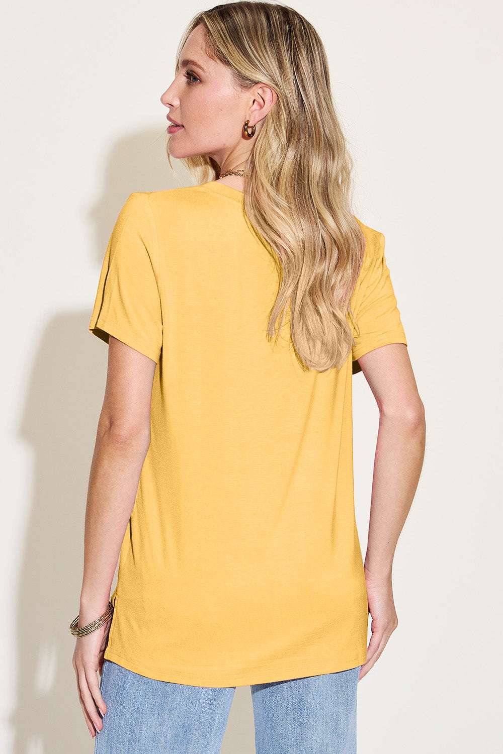 Basic Bae Bamboo Full Size V-Neck High-Low T-Shirt - Free Shipping - aurelia-clothing-8955
