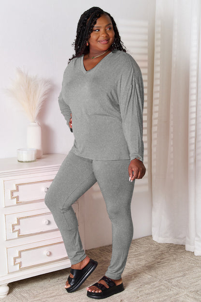 Basic Bae Bamboo Full Size V-Neck Long Sleeve Top and Pants Lounge Set - Free Shipping - aurelia-clothing-8955