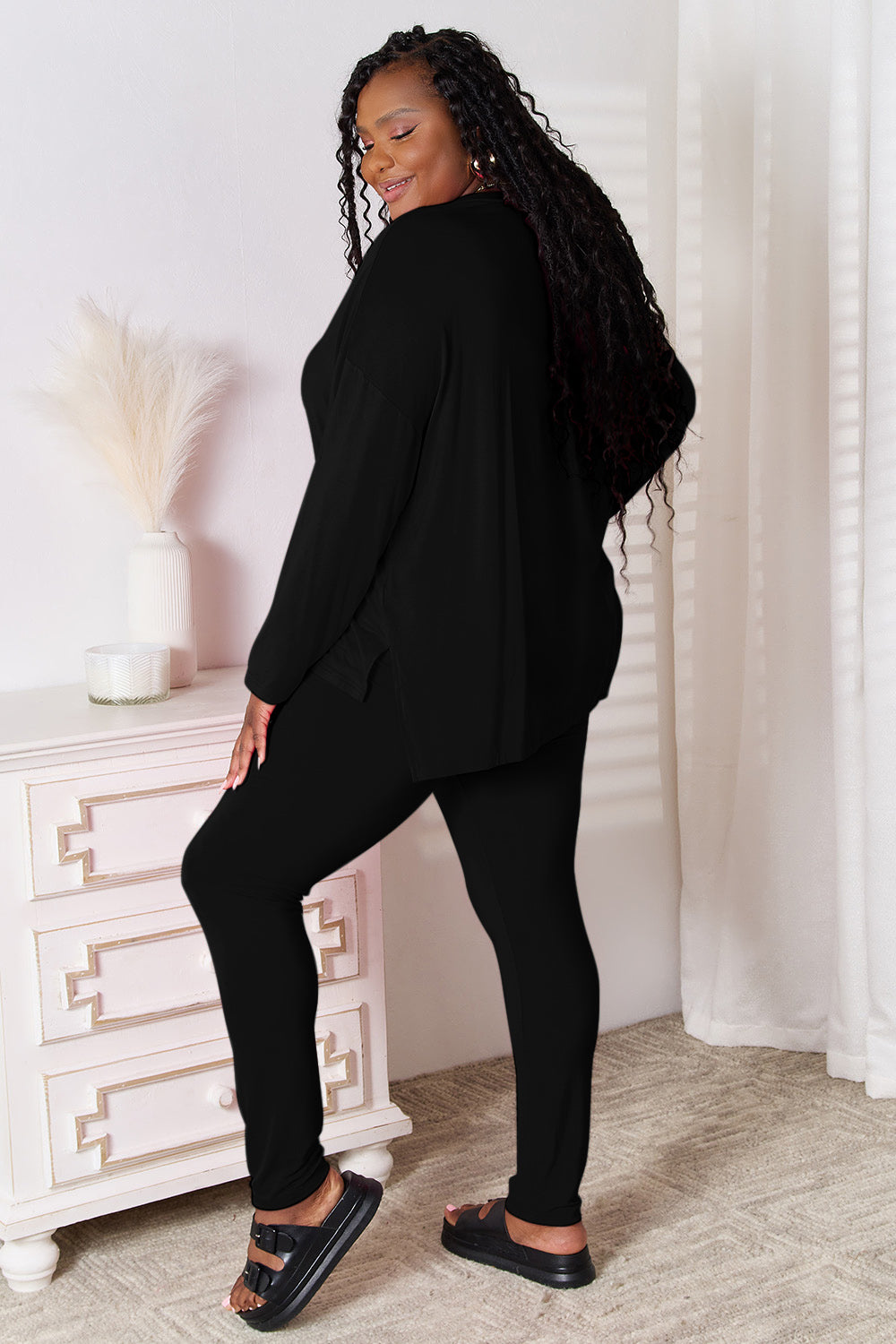 Basic Bae Bamboo Full Size V-Neck Long Sleeve Top and Pants Lounge Set - Free Shipping - aurelia-clothing-8955