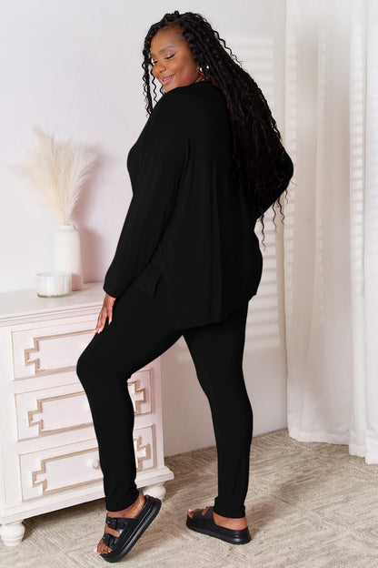 Basic Bae Bamboo Full Size V-Neck Long Sleeve Top and Pants Lounge Set - Free Shipping - aurelia-clothing-8955