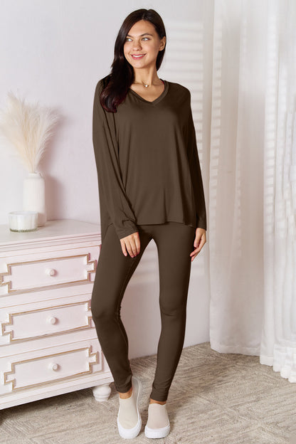Basic Bae Bamboo Full Size V-Neck Long Sleeve Top and Pants Lounge Set - Free Shipping - aurelia-clothing-8955