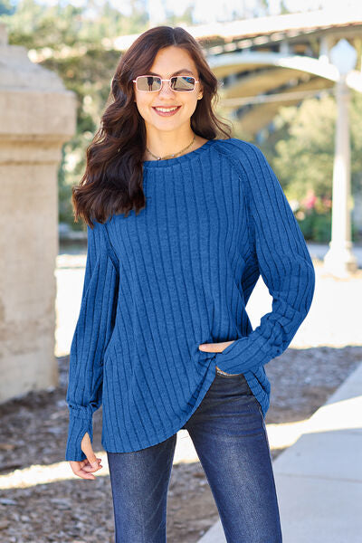 Basic Bae Full Size Ribbed Round Neck Long Sleeve Knit Top - aurelia-clothing-8955