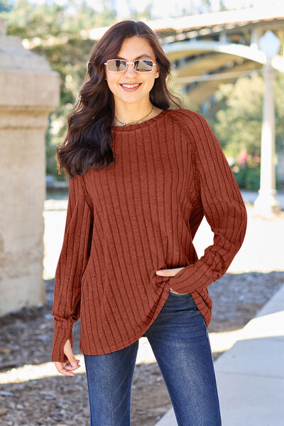 Basic Bae Full Size Ribbed Round Neck Long Sleeve Knit Top - aurelia-clothing-8955