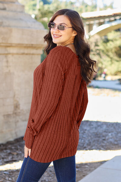 Basic Bae Full Size Ribbed Round Neck Long Sleeve Knit Top - aurelia-clothing-8955