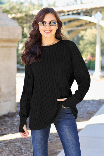 Basic Bae Full Size Ribbed Round Neck Long Sleeve Knit Top - aurelia-clothing-8955