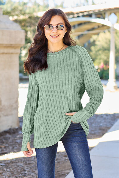 Basic Bae Full Size Ribbed Round Neck Long Sleeve Knit Top - aurelia-clothing-8955