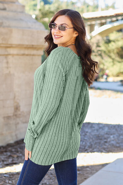 Basic Bae Full Size Ribbed Round Neck Long Sleeve Knit Top - aurelia-clothing-8955