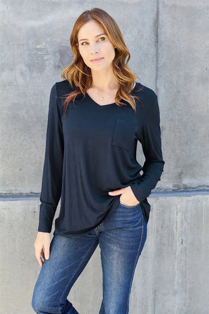 Basic Bae Full Size V-Neck Long Sleeve Top-Free Shipping - aurelia-clothing-8955