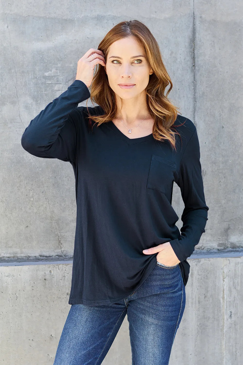 Basic Bae Full Size V-Neck Long Sleeve Top-Free Shipping - aurelia-clothing-8955